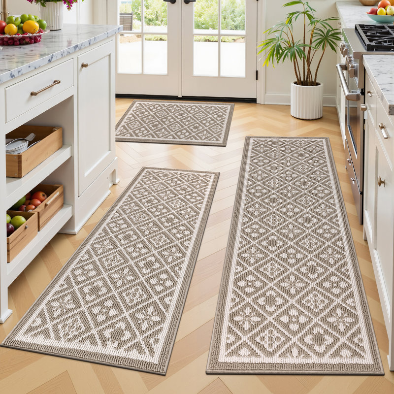  Tapis de cuisine antidérapant et lavable antidérapant (ensemble de 3), Beige