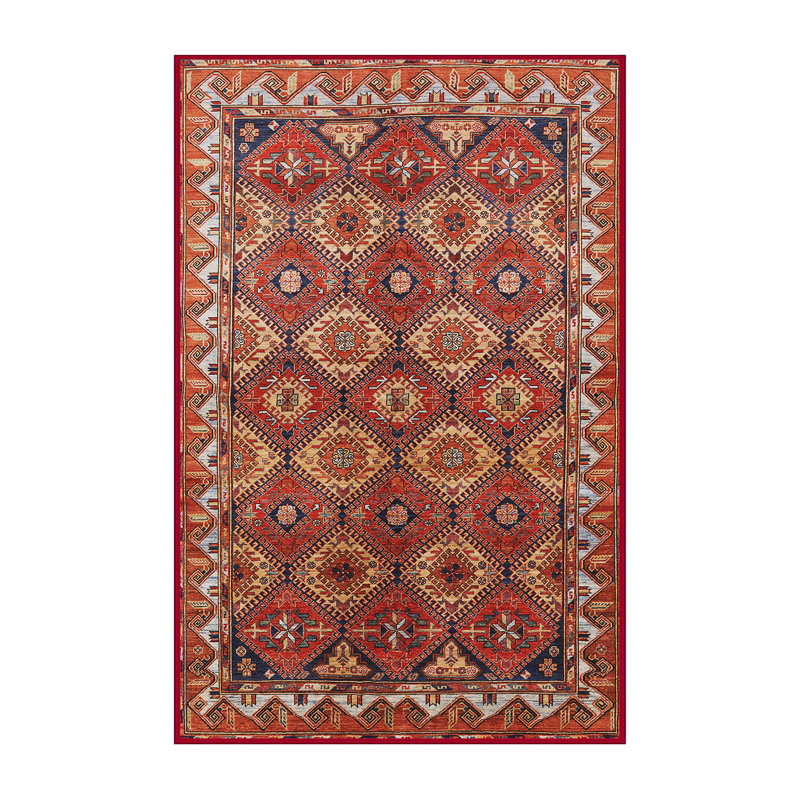 Tapis géométrique rouge / rouille / beige, Rectangle 4 pi x 6 pi