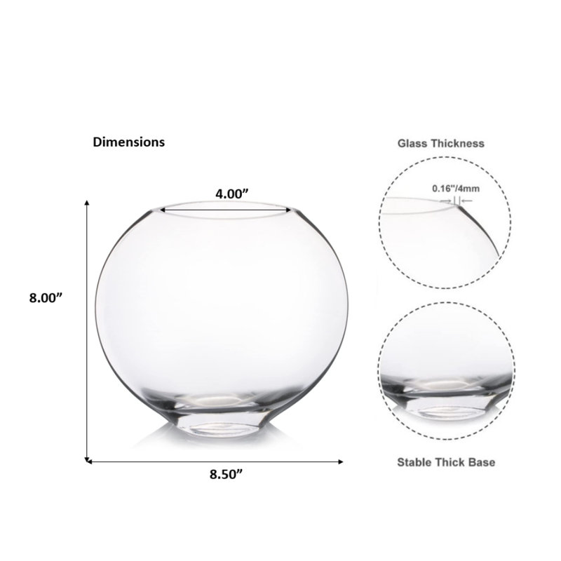 Unique Oval Glass Vase, 8" H x 8.5" W x 4" D