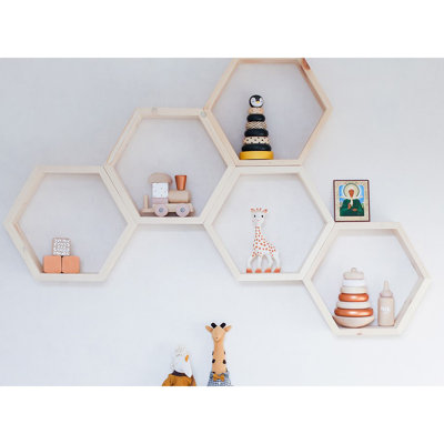 Handmade Wall Shelf (5 Pieces), Walnut Color, 12.2 x 14.2 x 3.5 inches | 100% Spruce Wood, Modern Scandinavian Design | Geometric Solid Color, Perfect for Home Décor & Organizing Living Spaces