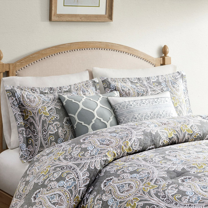 Housse de couette en coton pour très grand lit en gris avec matériaux et literie faits de tissus
