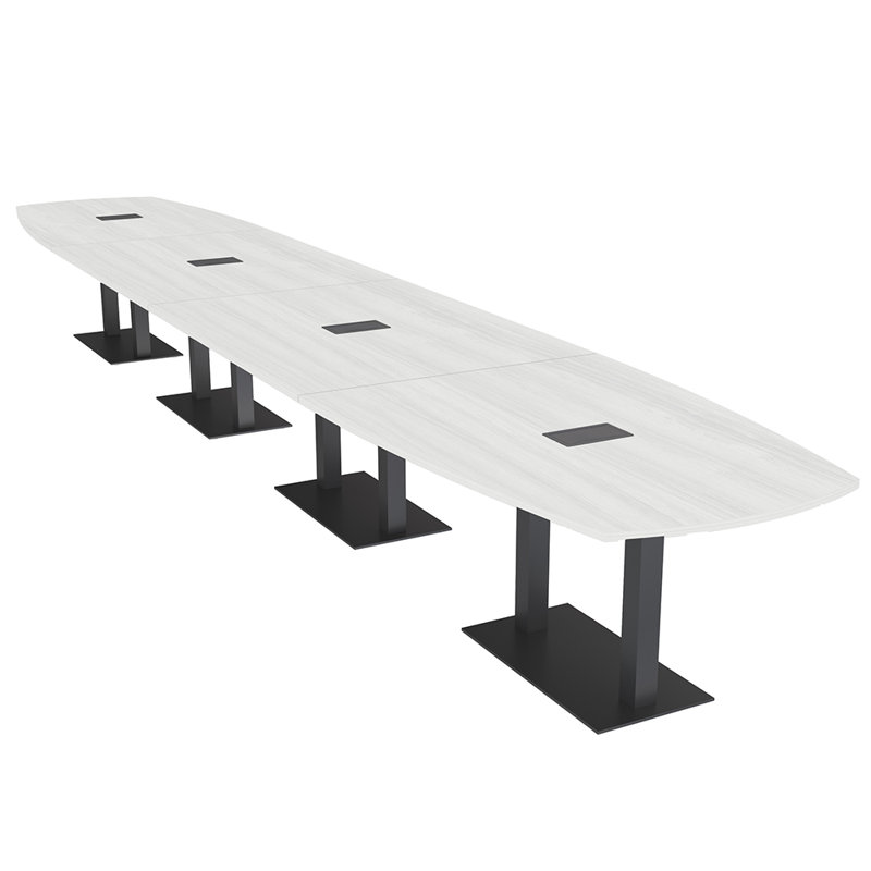 Table de réunion Arc-Boat avec base en métal double 2 modules de puissance et de données, H 30 po x l 240 po x P 48 po