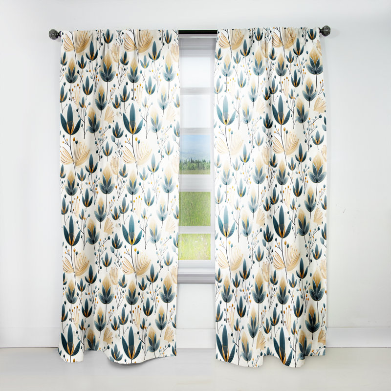 Collage scandinave jaune et blanc - rideau en velours botanique - obscurcissant - 1 panneau, L 52 po x L 108 po