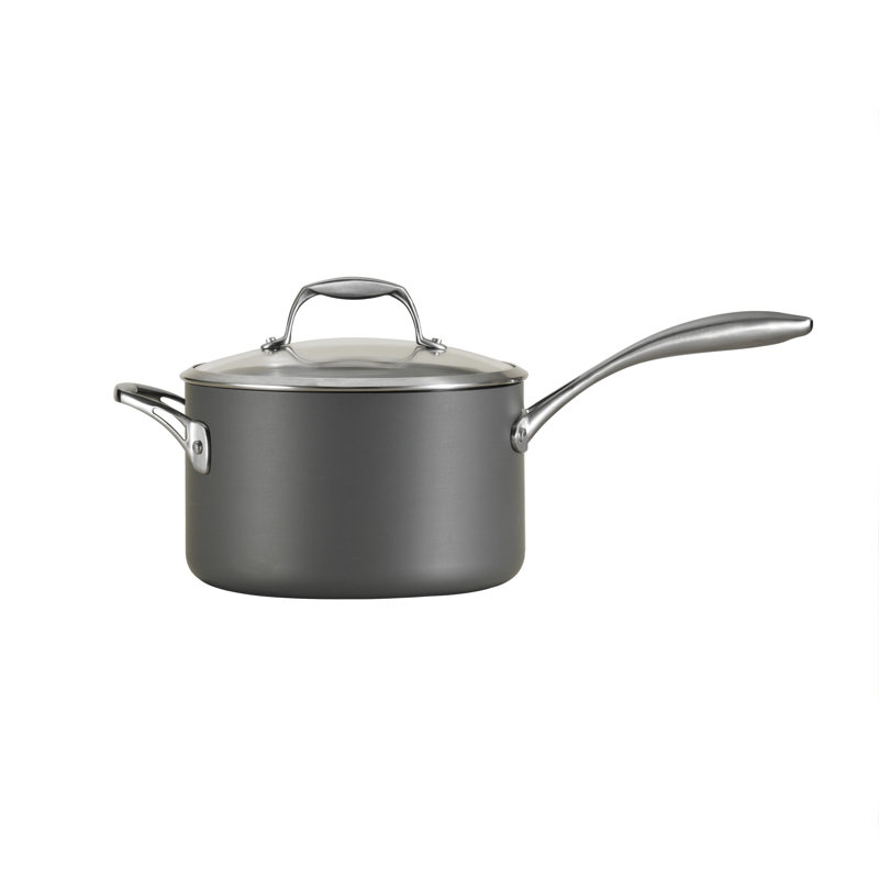 Casserole antiadhésive anodisée dure de 4 pintes avec couvercle et poignée Helper de Quadontina, 4 pintes