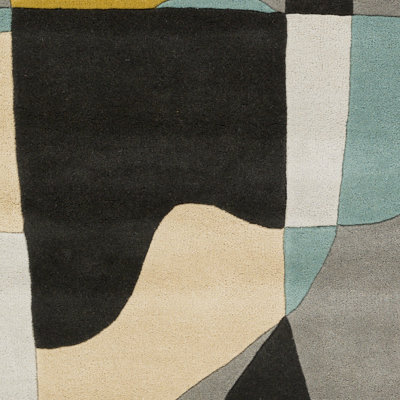 Gaye Gray Khaki Teal Hand-Tufted Geometric Rug