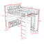 Lit mezzanine en métal avec garde-robe, bureau, cubes de rangement et tablettes-129032338