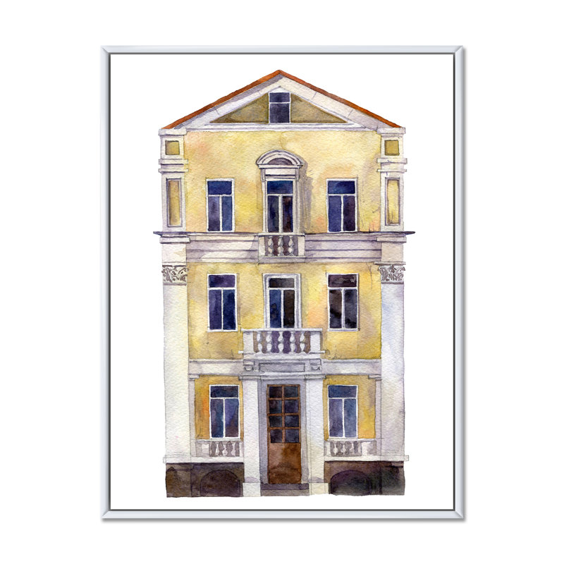 «Yellow Old Europe House Facade» - reproduction de cadre flottant sur toile, H 30 po x l 40 po, Blanc