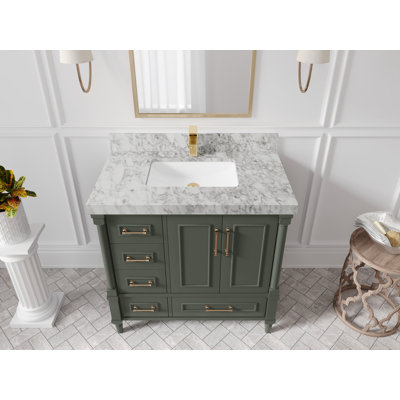 Aberdeen 36 In. W X 22 In. D Center Sink Bathroom Vanity With Cove Edge Calacatta Laza Quartz
