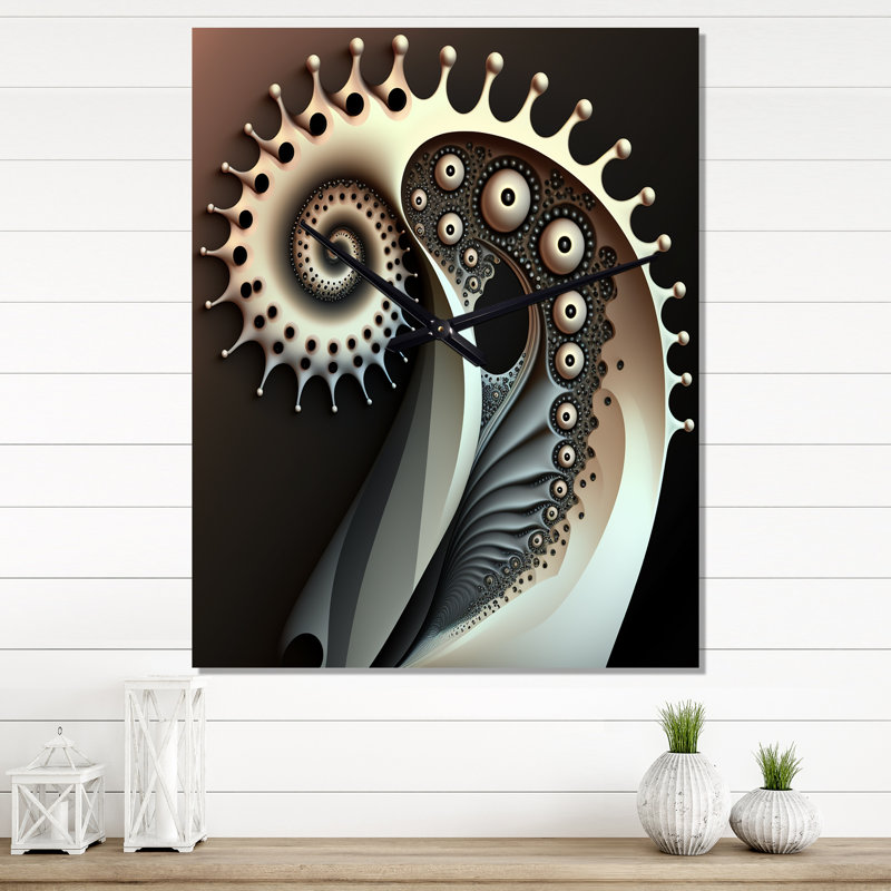 Monochrome Fractal Beauty III - Geometric Modern Wall Clock, 28" H x 12" W x 1" D