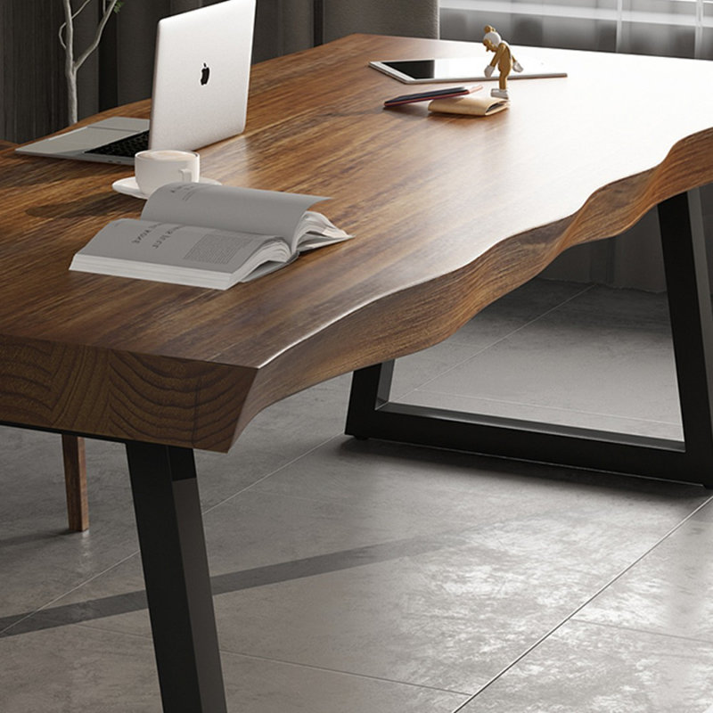 Bureau rectangulaire en bois massif brun noyer + noir, H 29,53 po x l 55,12 po x P 27,56 po