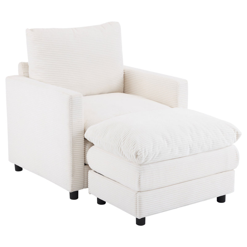 Fauteuil rembourré en velours côtelé avec repose-pieds, fauteuil surdimensionné pour chambre à coucher, salon, bureau (beige)