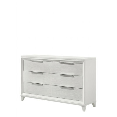 1pc Modern Contemporary Transitional White Textured Finish 6-Drawer Storage Dresser Wooden Solid Wood Bedroom Living Room Home Furniture