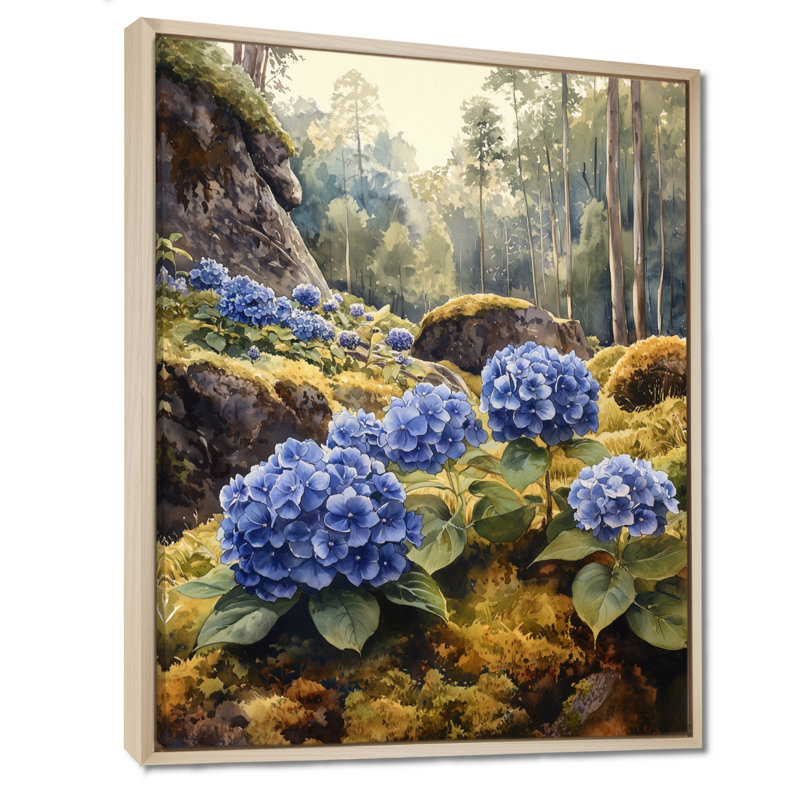 Francine hortensias dans un jardin moussu - art mural d'hortensias pour le salon, H 32 po x l 16 po, Crème, crème