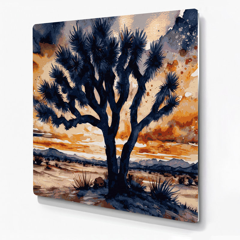 Art mural gris en métal du sud-ouest des paysages Joshua Tree 106