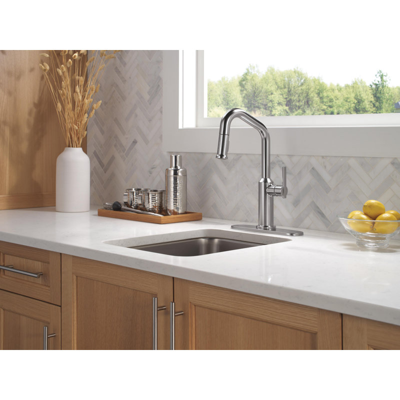 Single Handle Pull-Down Bar/Prep Faucet, Lumicoat Arctic Stainless