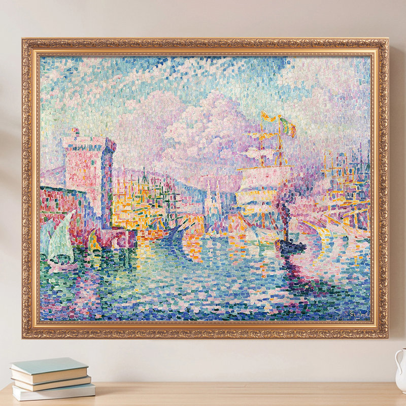 La Tour Rose, Marseille, art encadré, taille: 30 x 24, encadré: 34,5 x 26,5, encadré doré en bois, Paul Signac, reproduction d'art classique. Estampe numérique