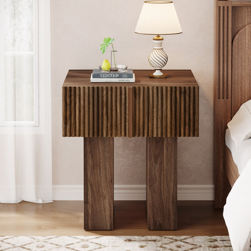 Farmhouse Nightstand with Drawer, Bedside Table with Fluted Design