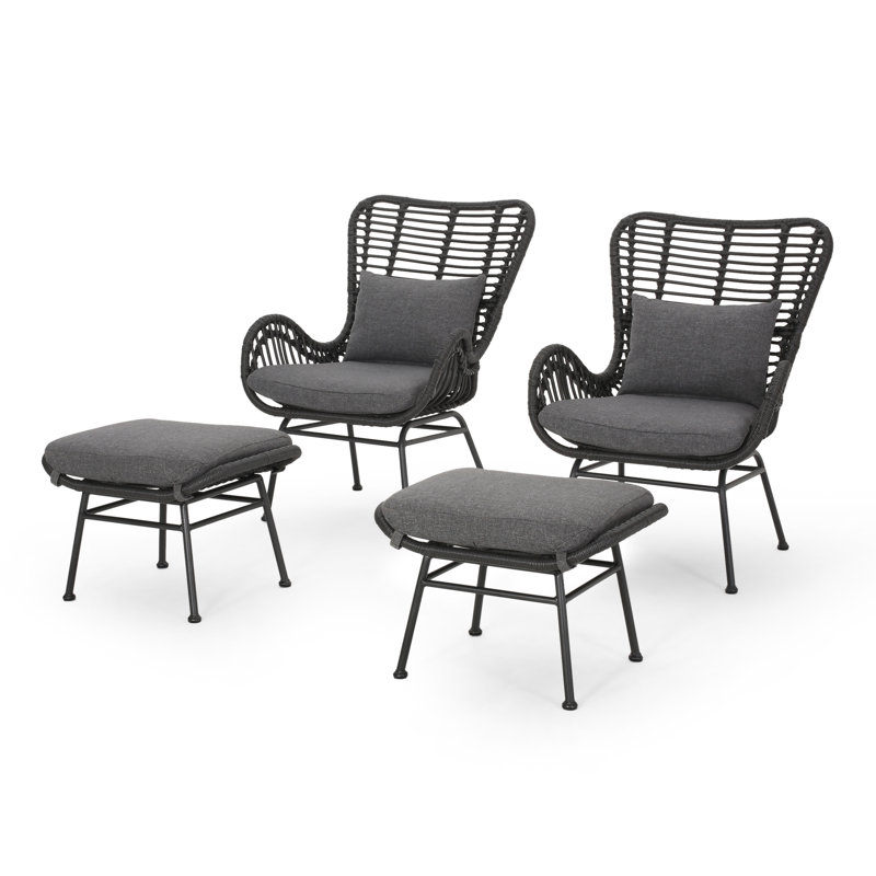 Roma Upholstered Accent Chair with Ottoman, Gray, Dark Gray