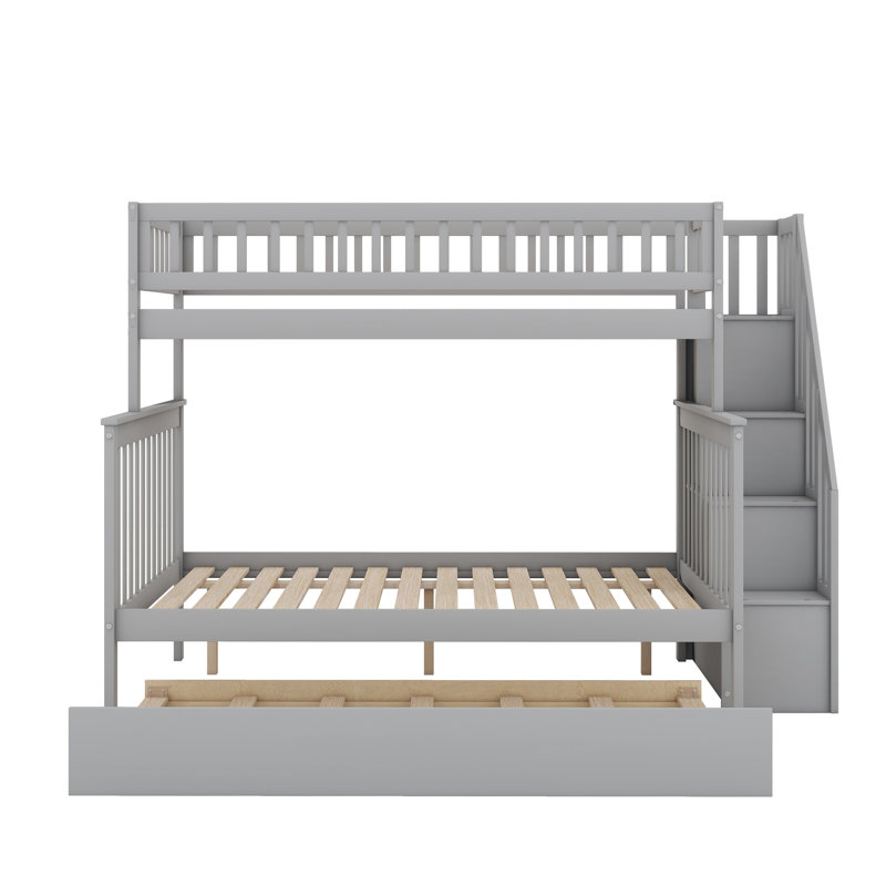 Bunk Bed With Trundle, Gray, Twin over Full