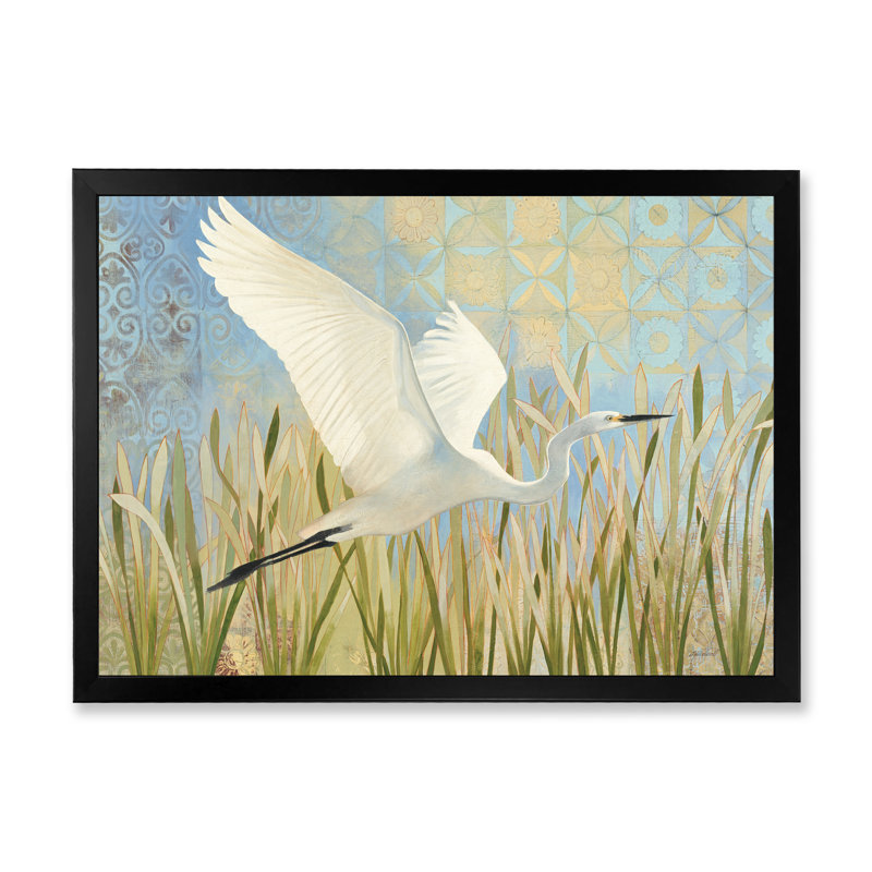 «Snowy Egret in Flight VII», reproduction d'art sur toile, H 36 po x l 46 po x P 1,5 po, Cadre noir