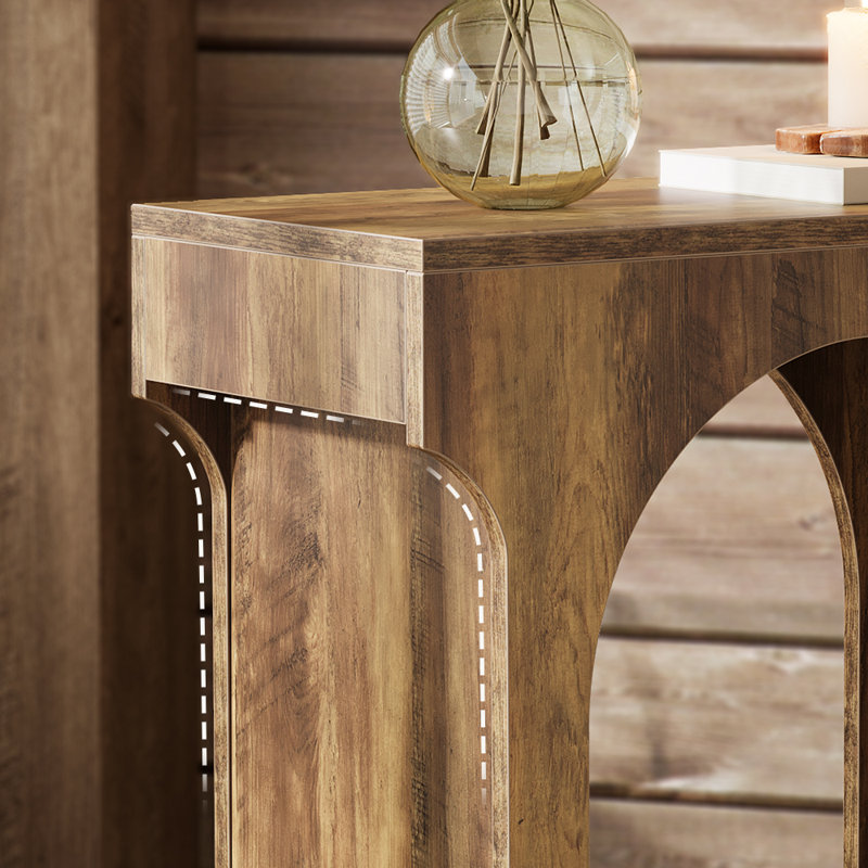 2 Tier Wood End Side Table Set With Innovative Arched Design, Brown