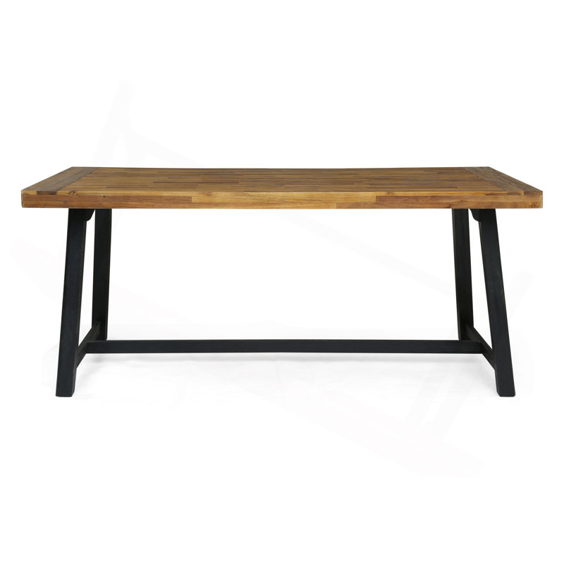 Table de salle à manger d'extérieur en bois d'acacia, finition teck sablé et noir