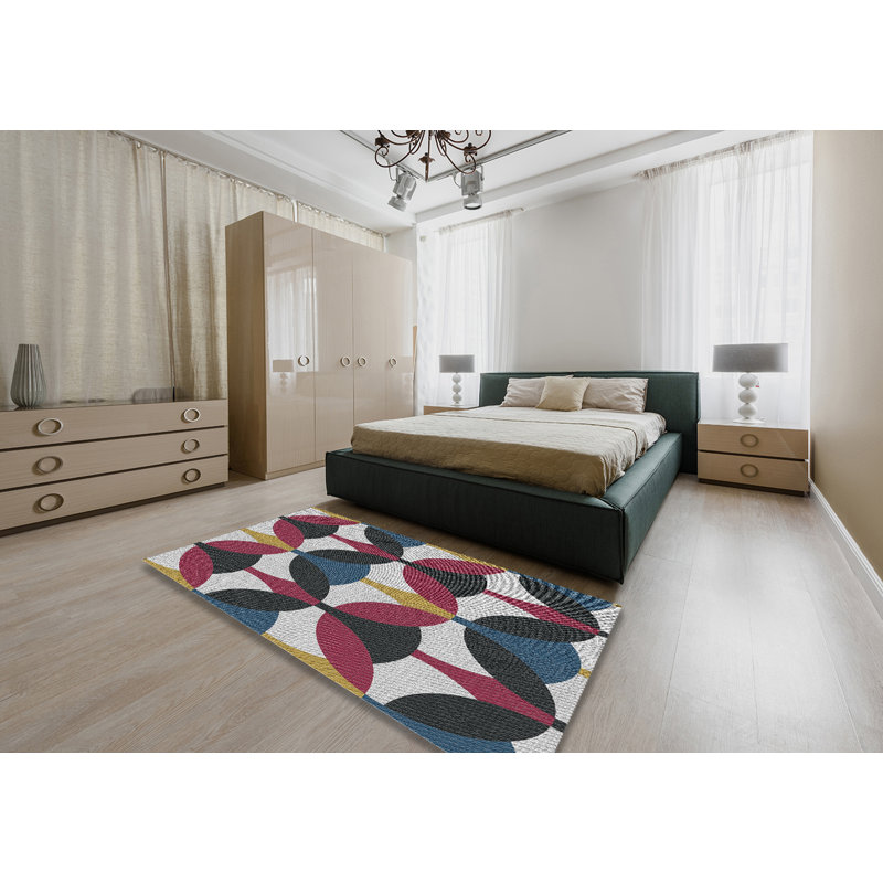 Rose géométrique/bleu/gris Tapis décoratif, Rectangle 5 pi x 7 pi