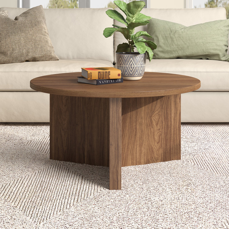 Table basse ronde large de 32 po en noyer satiné Anders, Noyer satiné, H 17 po x l 32 po x P 32 po