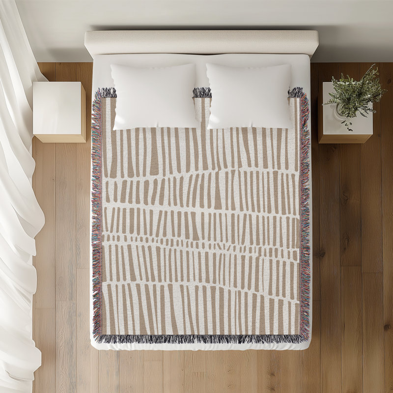 Jeté en coton Afia Tribal, 50 po x 70 po - Double / Double, Beige