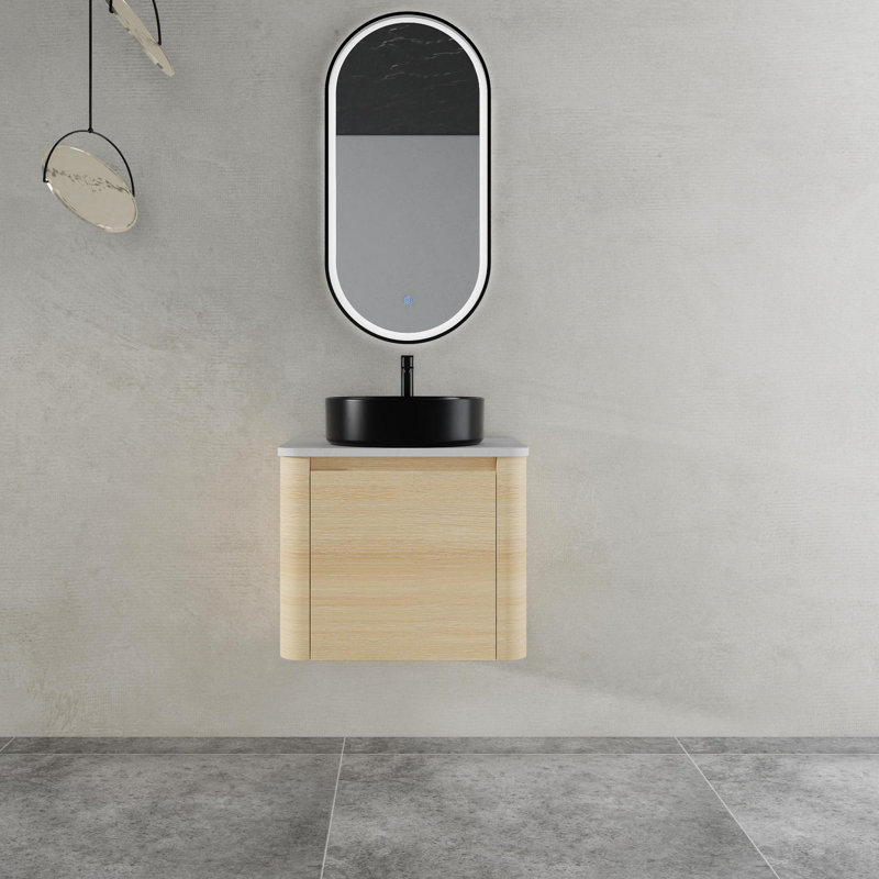 Meuble-lavabo mural avec lavabo d'art en céramique et porte à fermeture en douceur, Noir mat