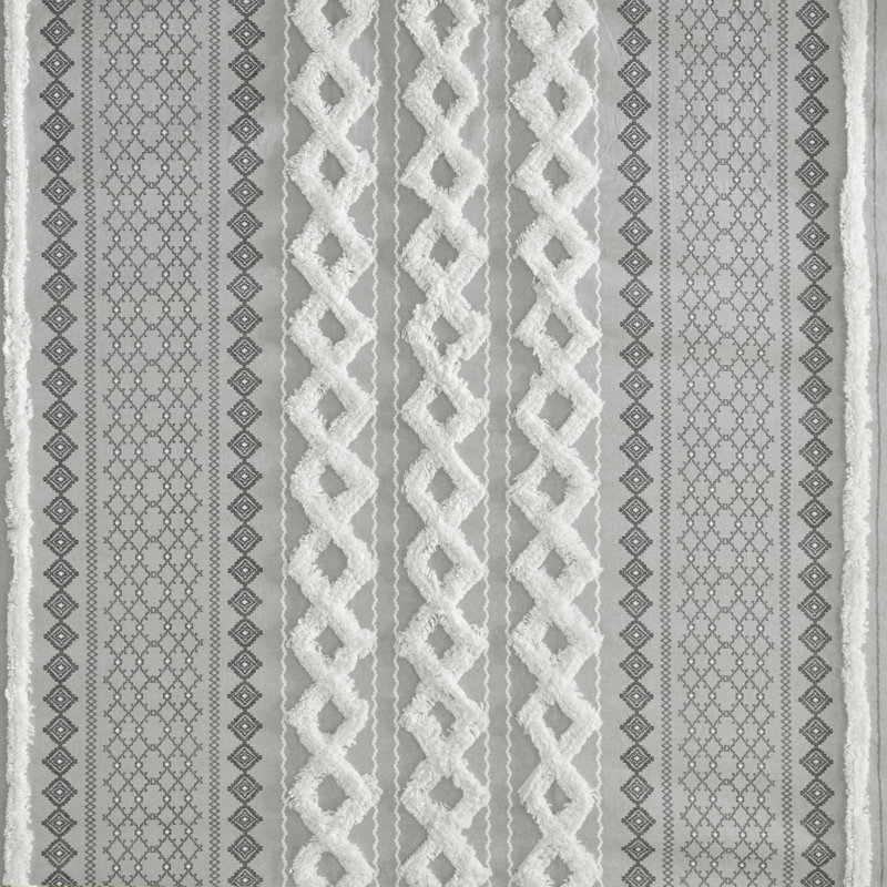 Gray Cotton Aztec Print Chenille Shower Curtain 72" x 72"
