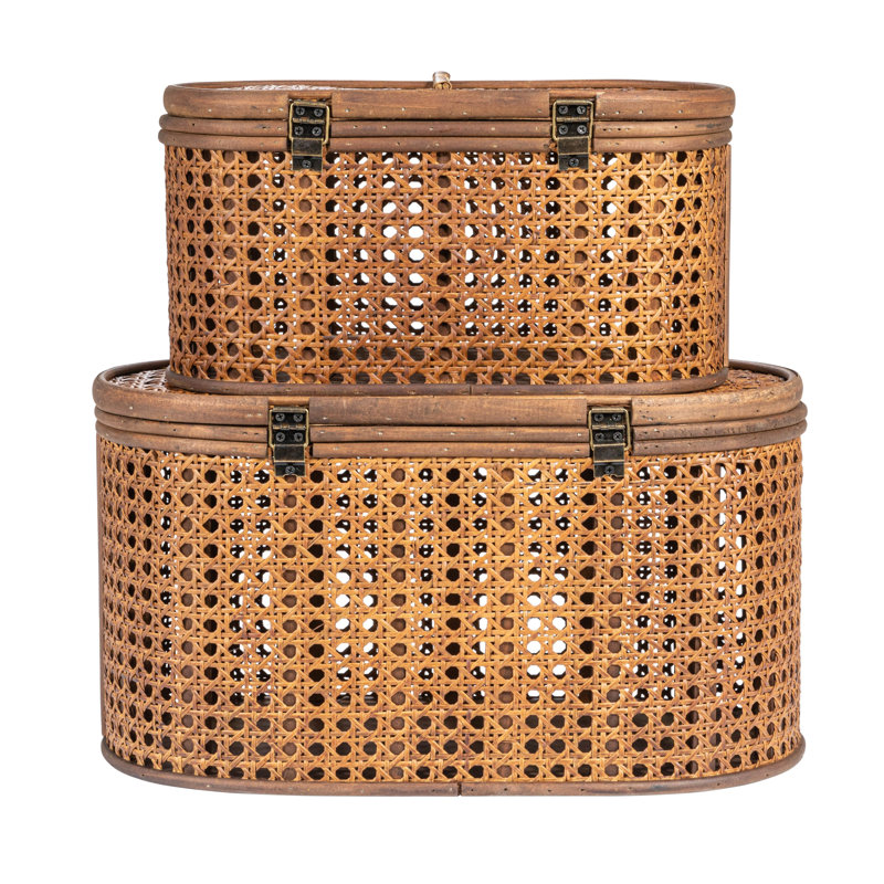 Edelie Coastal Rattan Storage Bin - Set of 2, Brown