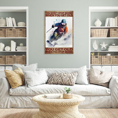 Skiing - Don't Stop Skiing When You Get Old Gallery Wrapped Canvas - Sports Illustration Decor, Blue And White Living Room Decor