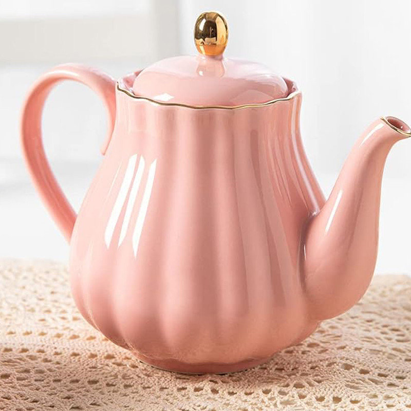Pink Ceramic Teapot with Stainless Steel Infuser, 28 Ounce