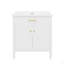 Meuble-lavabo de 30 pouces avec lavabo, armoire de salle de bain avec portes à fermeture en douceur et tablette réglable, conception à profil courbé, pieds en bois d'hévéa-126271444