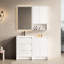 Meuble-lavabo autoportant de 48 po, lavabo en résine, armoire de rangement, dispositif de fermeture en douceur du mur, contreplaqué blanc brillant, concept de conception de plan de modernisation