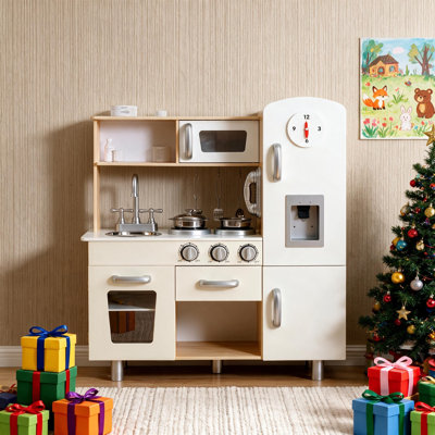 Role Play Wooden Kitchen Set for Kids, Modern Pretend Play Kitchen with Realistic Sounds & Storage, Complete Chef Toy for Toddlers & Preschoolers, Perfect Christmas Birthday Gift
