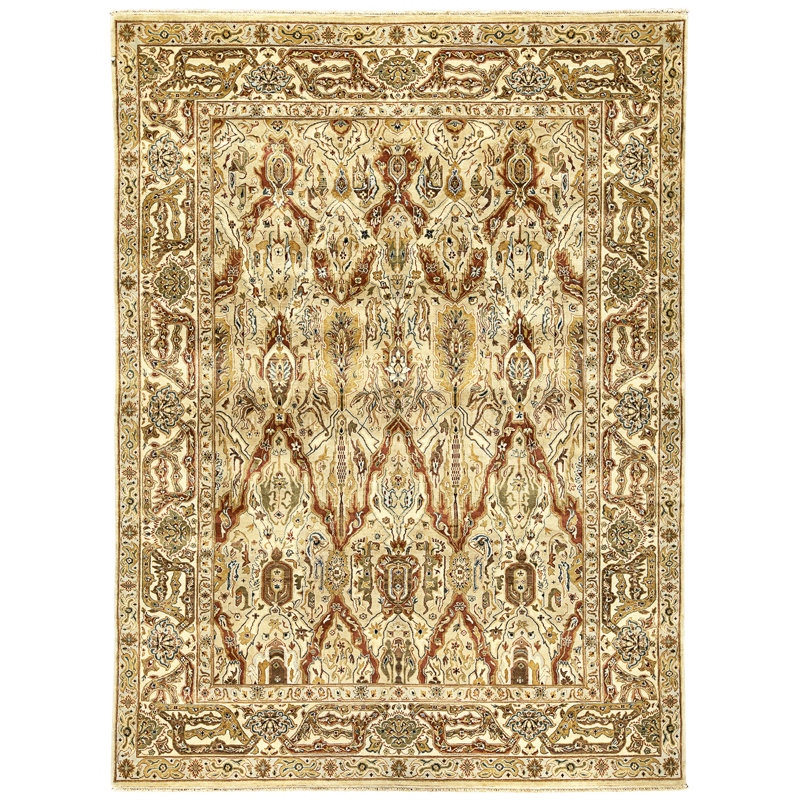 Hand Knotted Wool Area Rug in Camel And Ivory