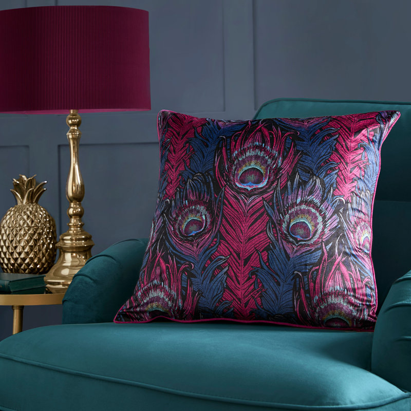 Dandy Peacock 100% Polyester Cushion Cover, Plum