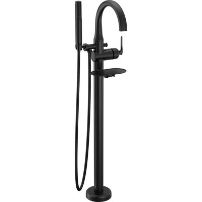 Delta Bonacci Floor Mounted Tub Filler with Integrated Diverter, Hand Shower, and Lever Handle, Matte Black (Rough Sold Separately)