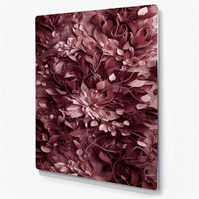 Abstrait floral 5, art mural en métal rouge