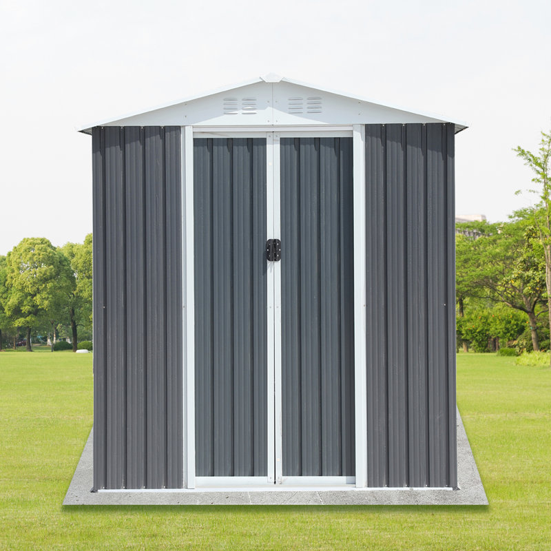 Outdoor Storage Shed 6Ftx4ft Grey Apex - Metal Build For Garden Accessories Roof Made Items, Gray