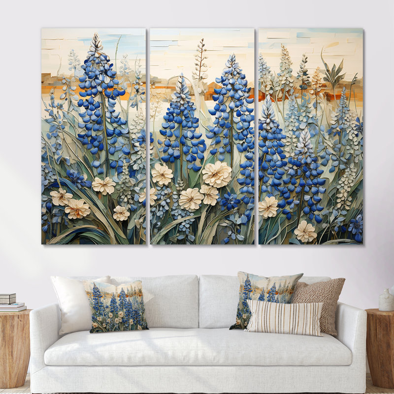 Magical Blue Bonnets Grass Meadows I - ensemble d'art mural sur toile Blue Bonnets, Toile tendue, H 40 po x l 60 po x P 1 po