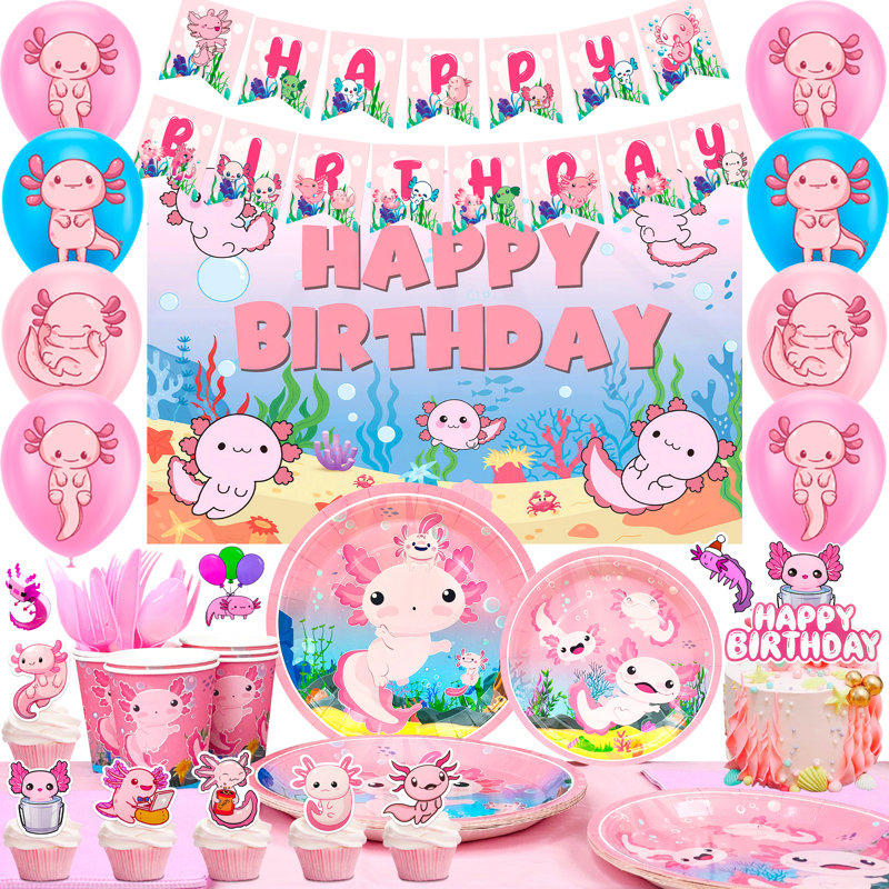 Décorations de fête d'anniversaire Axolotl, 162 pièces de fournitures de fête Axolotl et ensemble de vaisselle pour enfants Axolotl