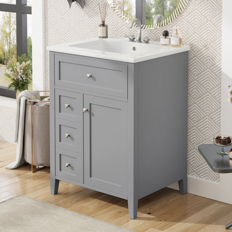 Meuble-lavabo gris 24 po avec lavabo et rangement spacieux pour les petites et moyennes salles de bain, Gris