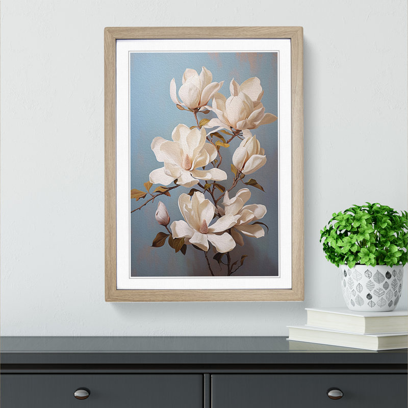 Magnolia Flower Romanticism No.2 Framed Print, 34cm H x 25cm W x 2cm D, Oak Framed