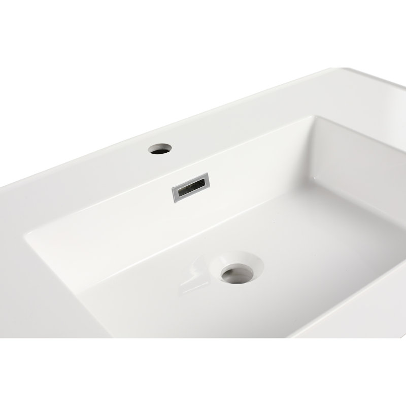 Lavabo de salle de bain en résine 36 po, couleur blanc brillant, profondeur 35,46 po x largeur 17,75 po, hauteur 463,3 po, et lavabo pour salle de bain, finition, très large et profond, teinté gratté