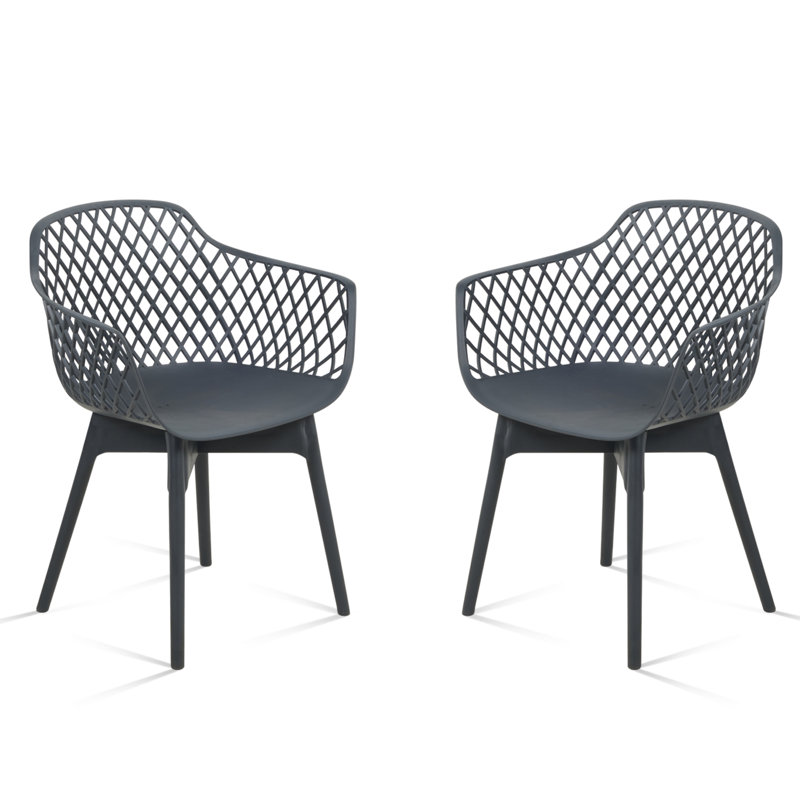 Ensemble de 2 chaises de café modernes en plastique résistant aux intempéries avec dossier ergonomique et coussin antidérapant Modern