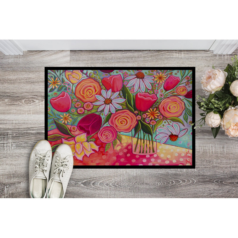 Guerrina Non-Slip Doormat, Polka Dots Flowers