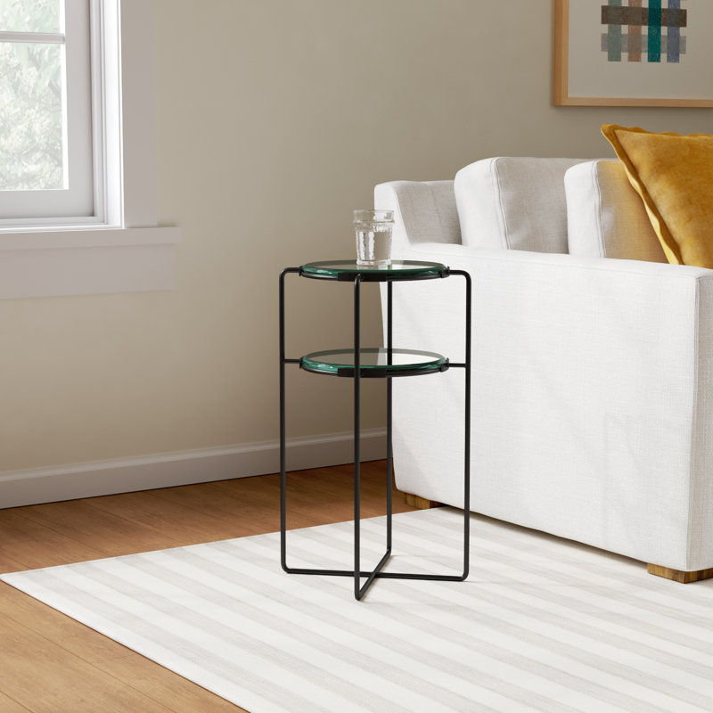 Charon Round Clear Glass Top Wood End Table